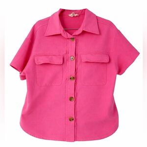 Fantastic Fawn Oversized Pink Button Up Top